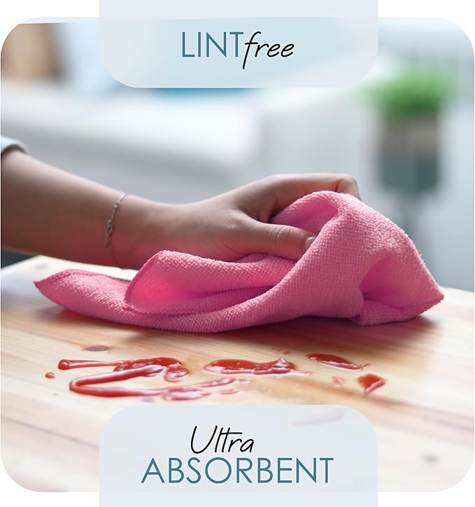 Hearth & Harbor Microfiber Cleaning Cloth Microfiber Towels for Cars 24 Pack Washcloths Pink Cleaning Rags Reusable Microfiber Towel Microfiber Cloth Rags Lint Free Cloth 12Inchesx12Inches