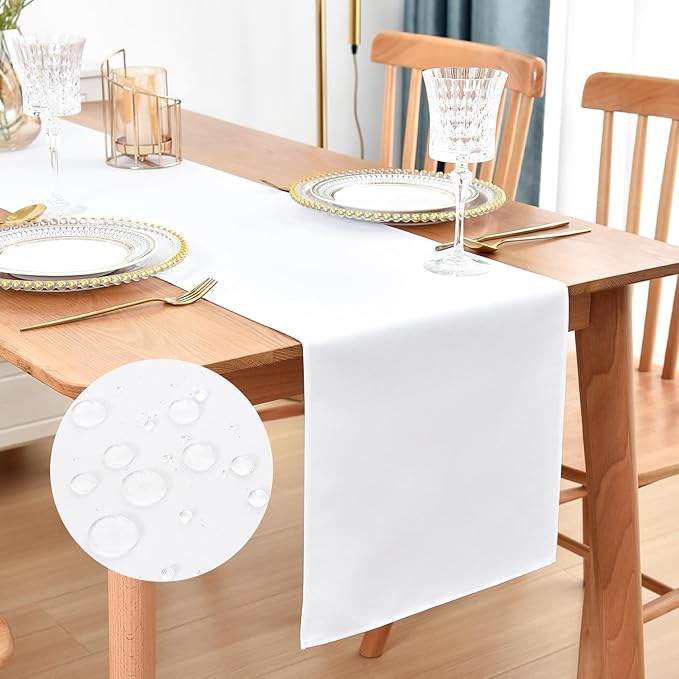 Farmhouse Rustic Table Runner White Faux Linen Table Runners Water Resistant Table Runner 48 inches Long for Living Room Dresser Bedroom Kitchen Dining Party 13x48 Inch