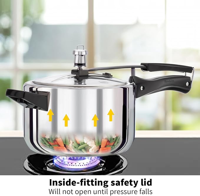 Hawkins 4 Litre Pressure Cooker, Stainless Steel Inner Lid Cooker, Induction Cooker, Silver (Hss40), 4 Liter