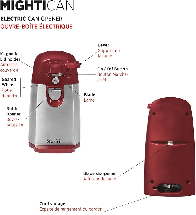 Starfrit Gourmet - MightiCan Can Opener - Holds and Leaves No Sharp Edges on Lid - Comfort Grip - Heavy Duty Non-Slip Knob - 3 Year Warranty