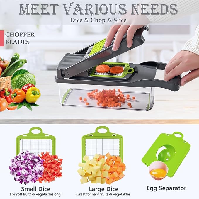 Dewpeton Pro-Series 20-in-1 Mandoline Slicer & Spiralizer, Veggie Chopper with Container, Home Essential Kitchen Gadget