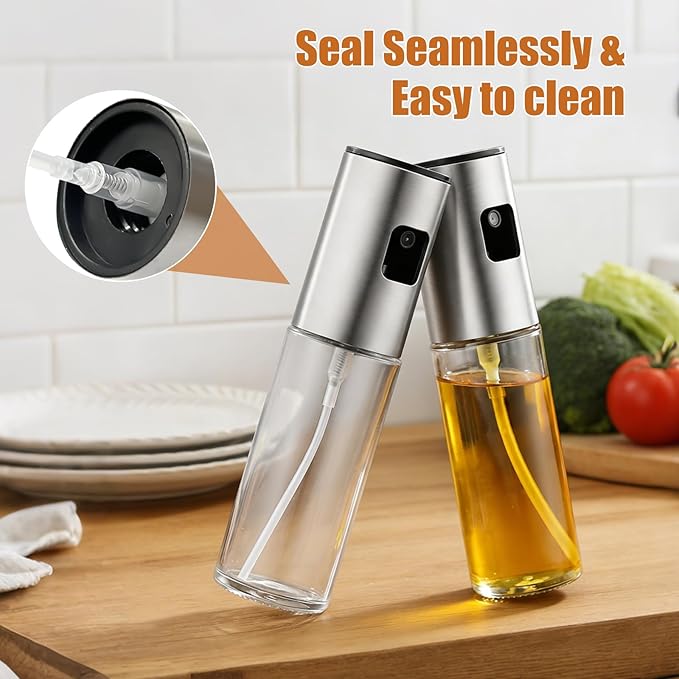 Oil Sprayer for Cooking, Upgraded 4 Pack Refillable Olive Oil Spray Bottle Mister with Brush for Air Fryer Oil Vinegar Portable Glass Kitchen Gadget for BBQ, Salad, Roasting, Grilling Local Stock