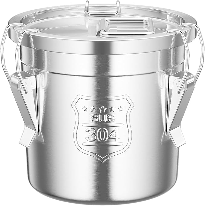 6L Stainless Steel Airtight Canister Rice Cereal Grain Canisters Container Food Oil Sugar Milk Storage Bucket w/Handles+Lid Cylinder Jar for Household Kitchen Bar Restaurants Silver (6L)