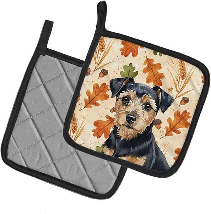 Caroline's Treasures Black and Tan Norfolk Terrier Heirloom Fall Pair of Pot Holders Pair 7.5x7.5 Quilted Insulated Hot Pads Decorative Kitchen Gift Made in USA