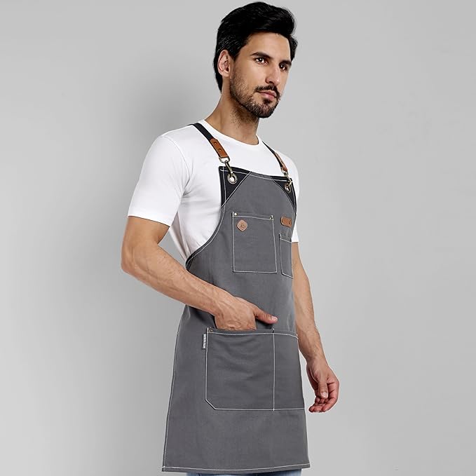 Chef Apron, Recycled Cotton Kitchen Apron with an Adjustable Neck with Long Ties, for cooking, baking