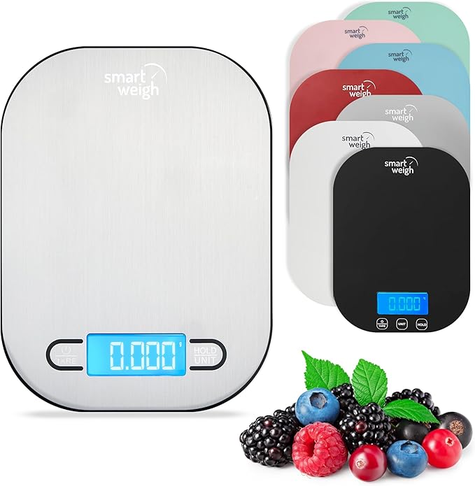 Smart Weigh Stainless Steel Digital Kitchen Scale for Cooking, Weight Loss, Calorie Tracking, Baking, Food Portion Control, and Meal Prep - Accurate Measurements in Grams and Ounces