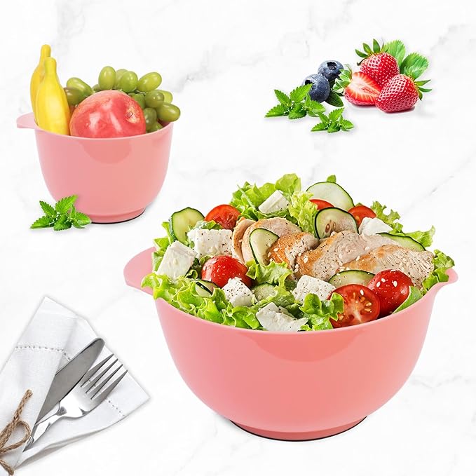BoxedHome Nesting Plastic Mixing Bowl Set With Pour Spout, Microwave and Dishwasher Safe, BPA free Non-Slip Base, Set of 4 Size 1.7, 2.5, 3.5 and 4.5qt, Great for Prepping, Baking