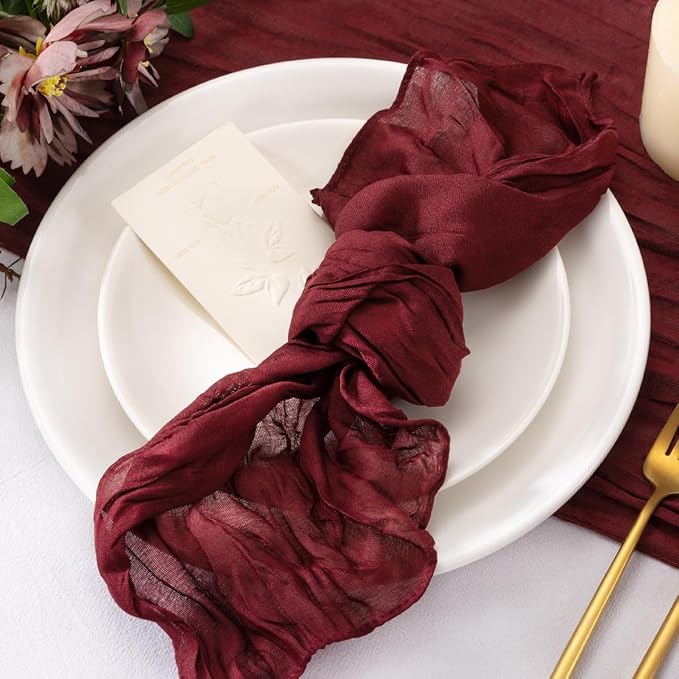 20 Pack Burgundy Red Napkins Cloth Washable Spring Summer Cheesecloth Napkins Set of 20 Bulk 21x21 Inches for Wedding Baby Bridal Shower Birthday Dinner Party Dinner Decor