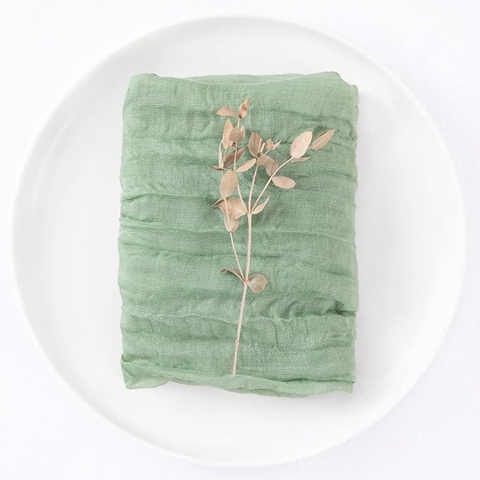 DeZerlor 12 Pack Sage Green Cheesecloth Napkins Spring Cloth Napkins Set of 12 Sage Dinner Napkins Bulk 21x21 Inches for Wedding Bridal Shower Baby Shower Parties