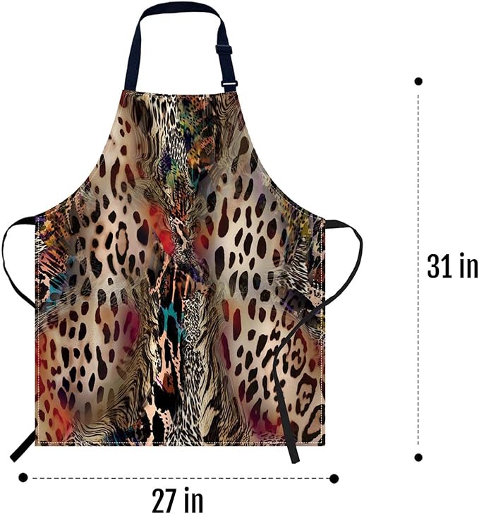 oFloral Leopard Print Apron Unisex Adjustable Bib Apron, Cooking Kitchen Chef Apron, Women Men Apron for Home Kitchen, Restaurant, Coffee house