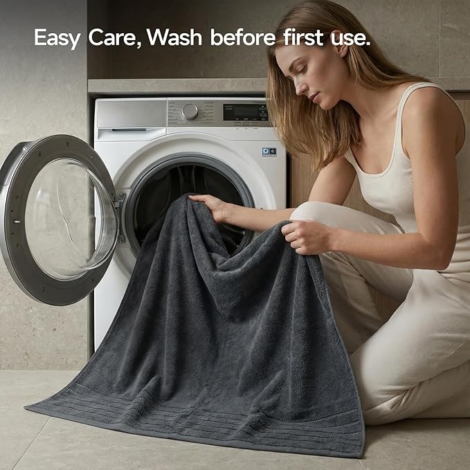 REDKISS Luxury Bath Towels Set of 4, 35x70 in, Highly Absorbent & Quick Dry, Super Soft Extra Large Premium Thick Cotton Gray Bath Sheets for Shower, Hotel, Bathroom, Spa