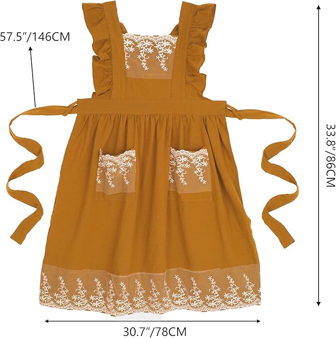 Aoomzoon Vintage Aprons for Women with Pockets Cute Lace Ruffle Adjustable Apron for Cooking Kitchen Baking Gardening