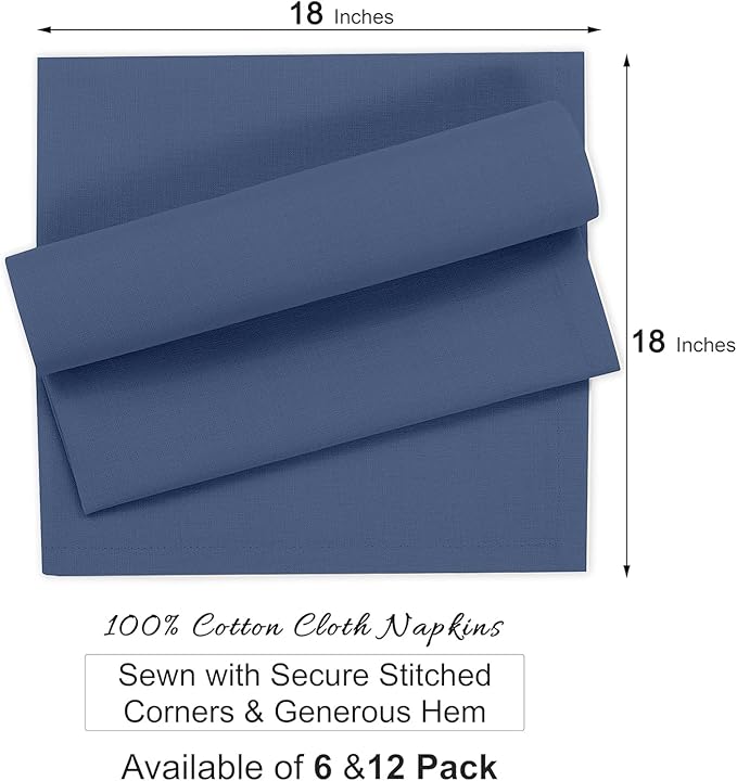Ruvanti Cloth Napkins Set of 12, 100% Cotton High GSM 18x18 Inches Soft, Washable, Highly Durable & Absorbent, Perfect for Parties, Christmas, Thanksgiving Dinners – Bijou Blue