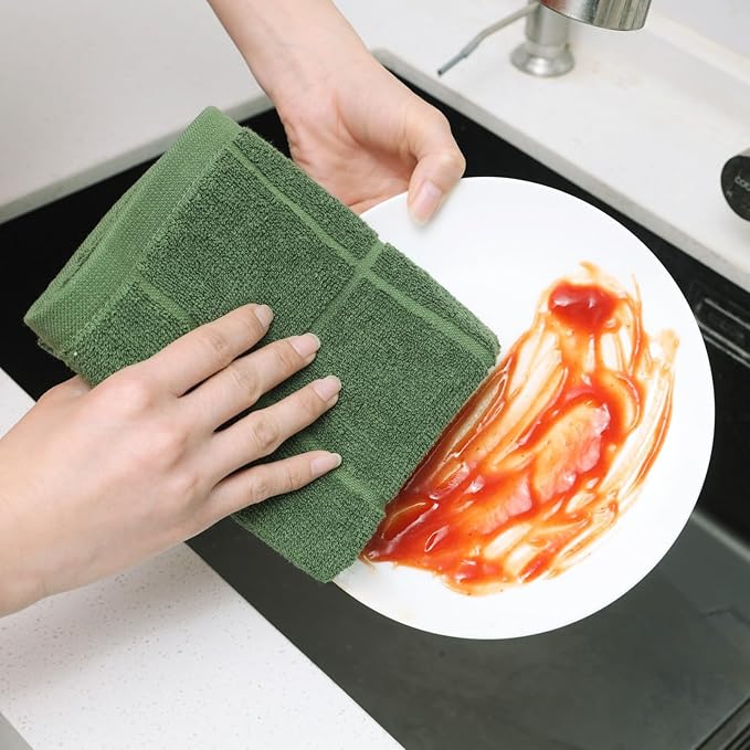 Glynniss Kitchen Towels Pack of 6pcs, Cotton Dish Towels for Kitchen Drying, Kitchen Hand Towels for Washing (Dark Green, 15x25 inches - 6pcs)