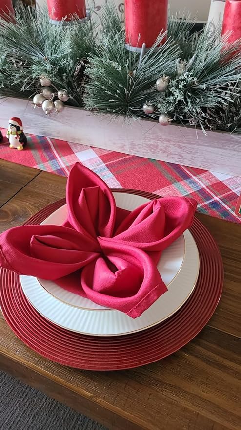 Your Chair Covers Cloth Polyester Napkins, 20 x 20 Inch, Washable Dinner Fabric Linen Napkins with Hemmed Edges for Restaurant, Wedding and Holiday Pack of 10 (Dark Red)