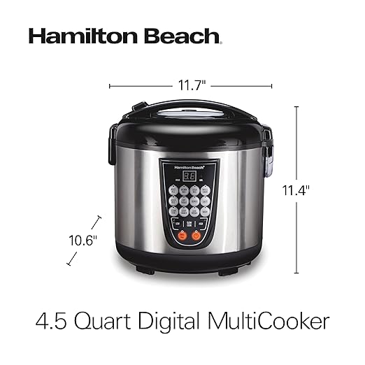 Hamilton Beach Digital Programmable Rice and Slow Cooker & Food Steamer, 20 Cups Cooked (10 Cups Uncooked), 14 Pre-Programmed Settings for Sear Sauté, Hot Cereal, Soup, Nonstick Pot, Stainless Steel (37571MN)