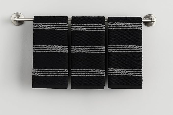 Serafina Home Black Kitchen Hand Dish Towels: Oversized 18" x 28",100% Cotton Soft Absorbent Dish Cloths for Cleaning Drying, Set of 3 Multipurpose for Everyday Use