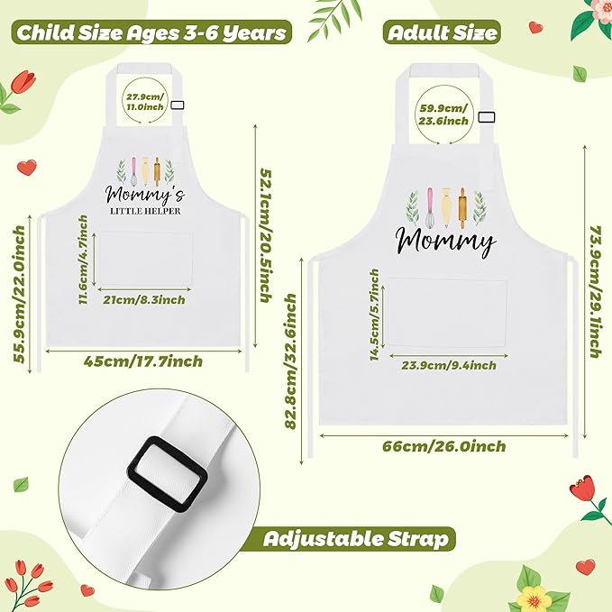 R HORSE 2Pcs Adults Kids Matching Apron Set, Mama and Me Adjustable Kitchen Apron with 2 Pockets, Mommy and Me Matching Outfits Mother’s Day Gift for Mom Women Daughter Cooking Baking Painting Gifts