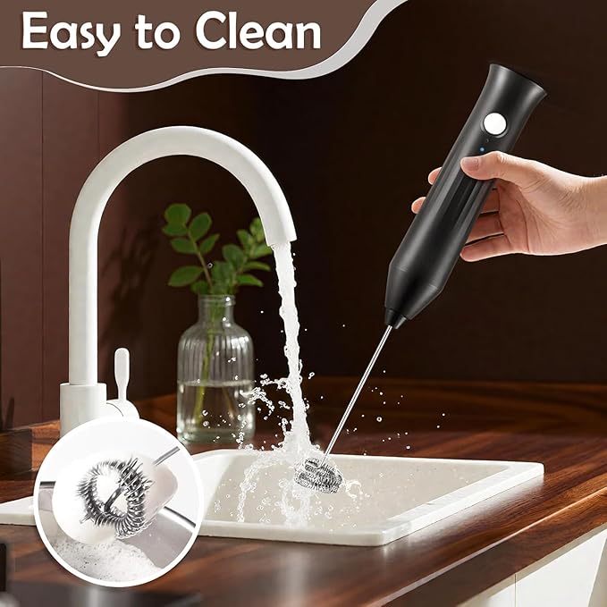 Powerful Milk Frother - Electric Handheld Milk Foam Maker with Stand, Milk Jug and 2 Stainless Steel Whisks, Rechargeable 3 Speeds for Coffee Lattes Cappuccino Matcha