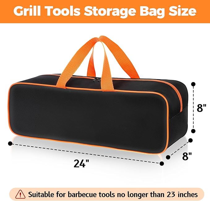 Grill Tool Storage Bag, 24" x 8" x 8" Large Capacity Grill Accessory Storage, 1680D Heavy-Duty Grill Utensil Storage, Accessories Storage Compatible with Blackstone (No Accessories)