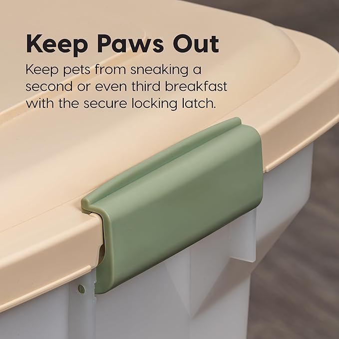 IRIS USA Airtight Dog Food Storage Container, WeatherPro, Up to 22 lbs, Removable Wheels, for Dog Cat Bird and Other Pet Food Storage Bin, Keep Fresh, Made in USA, Almond/Clear