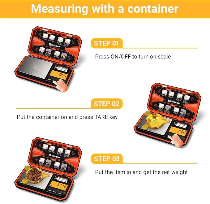 UNIWEIGH Digital Pocket Scale 200g/0.01g, Digital Scale Grams,6 Units Conversion Jewelry Scales,Coins Scale with LCD Display,Tare Function for Food,Powder,Small Items(Battery Included)-Orange