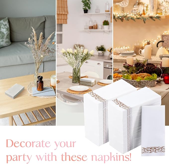 Vplus 400 Pack Paper Napkins Guest Towels Disposable Premium Quality 3-ply Dinner Napkins Disposable Soft, Absorbent, Party Napkins Wedding Napkins for Kitchen, Parties, Dinners or Events(rose gold)