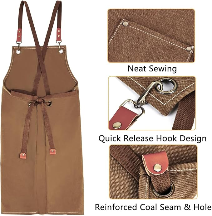 Aprons For Women Men With Pockets 2 Pcs,Kitchen Waterproof Hair Stylist Linen Bbq Tool Canvas For Adults Apron