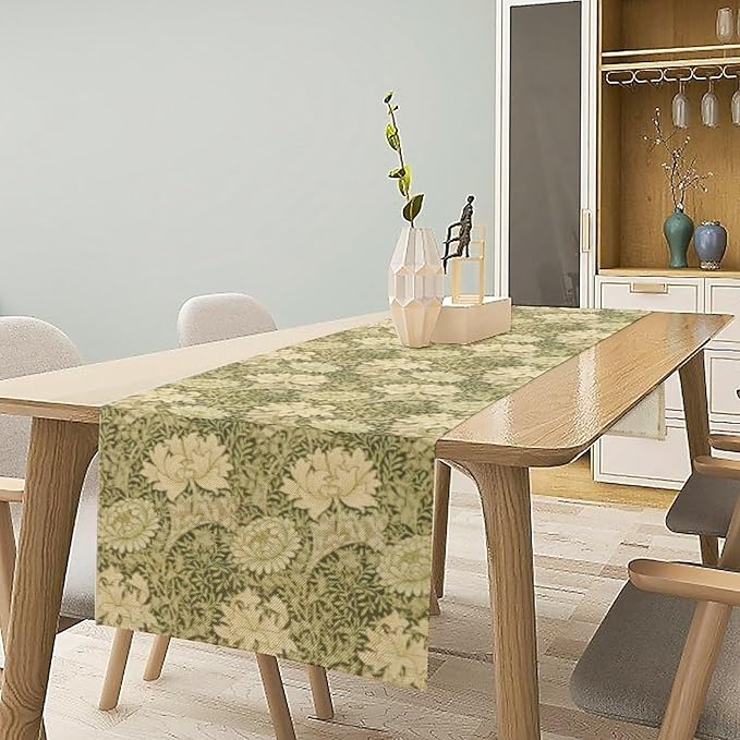 Retro Flower Table Runner William Morris Country Farmhouse Flowers Art Printed Runner for Home Kitchen Dining Table Living Room Decor Fabric 1 Panel W13xL36in