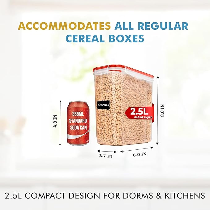 Shazo 2 Pack (15.4 Oz Cereal Capacity) Small Airtight Cereal Containers Storage with Lids, Perfect Space Saving BPA-Free Plastic Container, Pantry Organization and Canister for Rice, Sugar & Flour