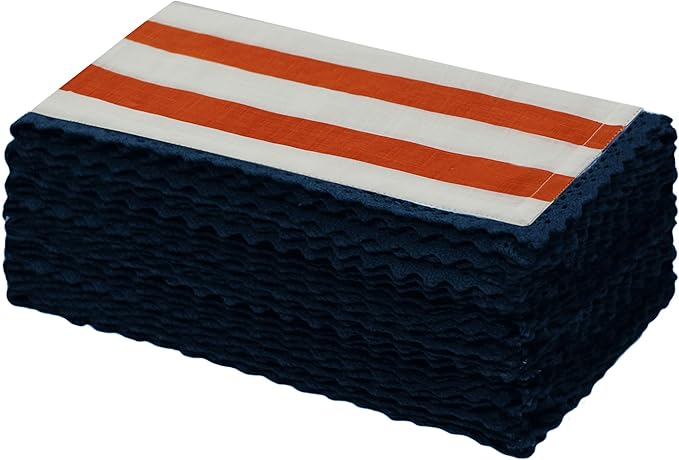 COTTON CRAFT Cloth Napkin - Set of 12 Pure Cotton Slub Harvest Orange Lace Trim Dinner Napkins - Fall Thanksgiving Xmas Holiday Table Celebration Festive Party Thick Washable Reusable Napkin -18x18