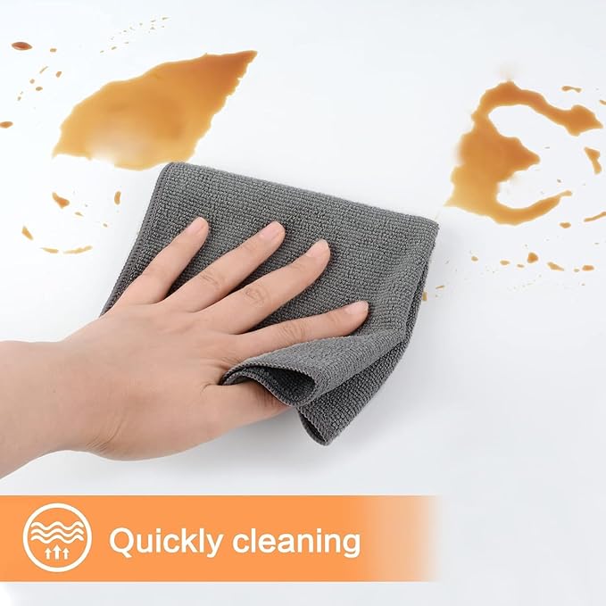 KinHwa Kitchen Washcloths for Dishes Absorbent Microfiber Dish Cloths Quick Dry Dish Rags with Poly Scour Scrub Side Ideal for Kitchen Cleaning (Gray, 8inchx8inch 20pack)