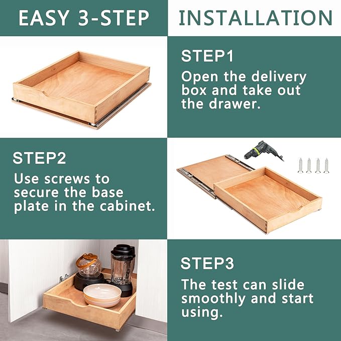 Fully Assembled Pull Out Cabinet Drawer, Wood Pull Out Cabinet Organizer, Soft Close Slide Out Pull Out Drawers for Kitchen Cabinets, Fast and Easy DIY Installation, 21”W x 21”D