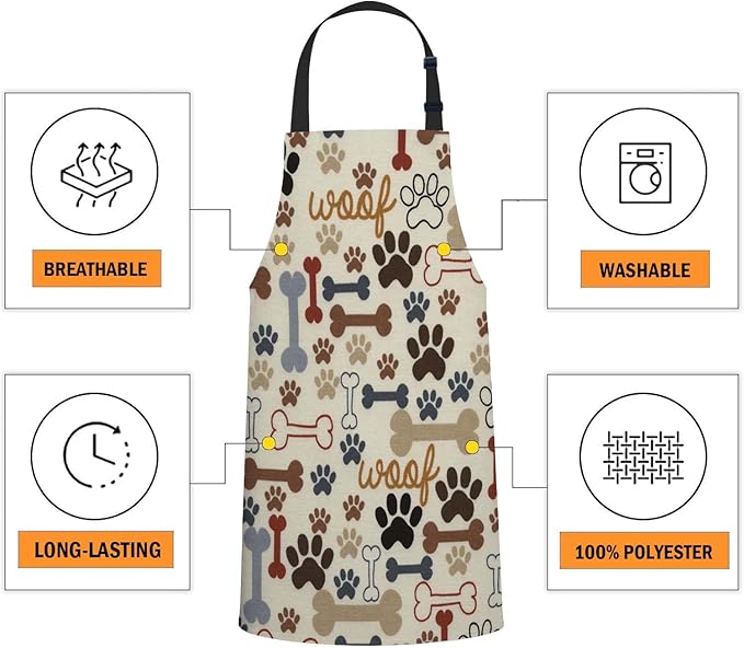 oFloral Dog Paws and Bones Pattern Apron Adjustable Bib Chef Aprons Cooking Apron Unisex Women Men Aprons Perfect for Home Kitchen, Baking, Gardening, Restaurant, Coffee house BBQ
