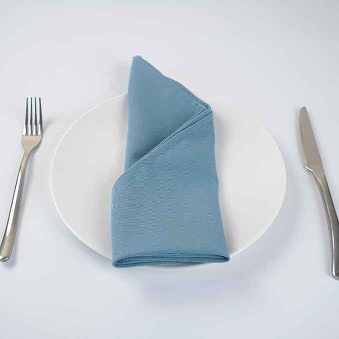 Solid Color Cotton Blended Dinner Cloth Napkins - Set of 12 (17 x 17 inches) - for Events & Home Use (Blue Stone)