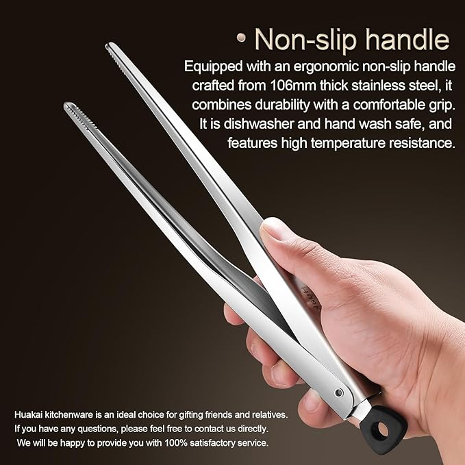 Locking Stainless Steel Kitchen Tongs, 12-inch Grill Tongs,Heat-Resistant up to 600°C, Precision Serrated Tip Design,Easily Grab and Flip Toss Steaks, Bread, Pizza, Salads, and Grilled Foods
