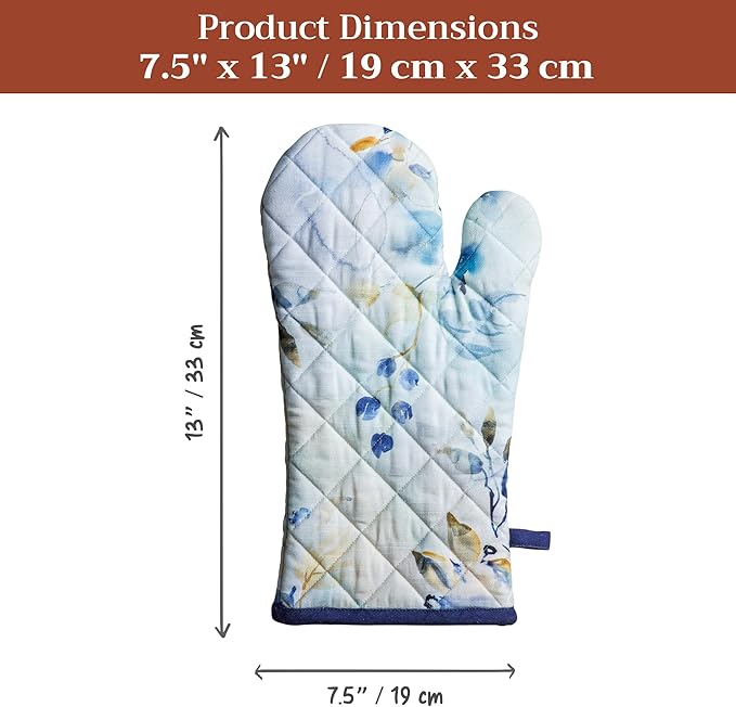 Maison d'Hermine Oven Gloves 100% Cotton Oven Mitt 7" x 13" with Loop Heat Resistant BBQ Cooking Gloves Baking Grilling Gifts for Mothers Day Spring/Summer (Pack of 1, Lazy Summer Days)