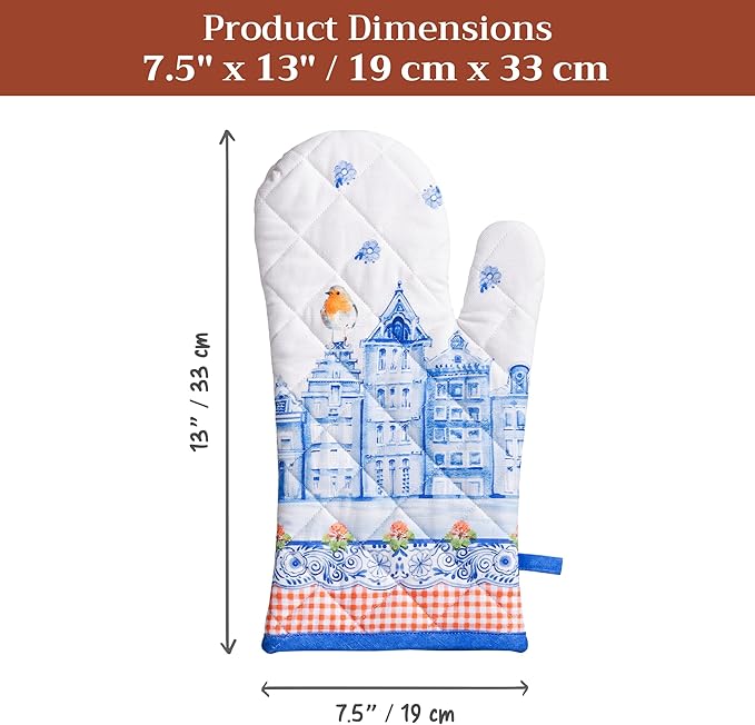 Maison d'Hermine Oven Gloves 100% Cotton Oven Mitt 7" x 13" with Loop Heat Resistant BBQ Cooking Gloves Baking Grilling Gifts for Mothers Day Spring/Summer (Pack of 1, Amsterdam Canals)