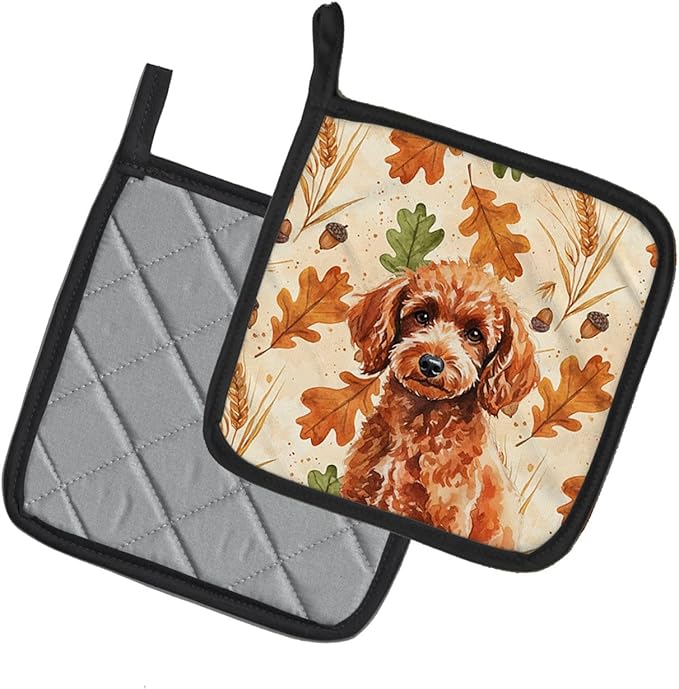 Caroline's Treasures Toy Red Poodle Heirloom Fall Pair of Pot Holders Pair 7.5x7.5 Quilted Insulated Hot Pads Decorative Kitchen Gift Made in USA