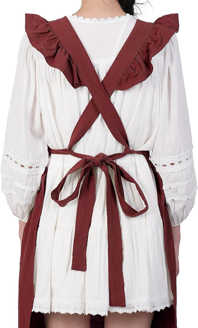 Aoomzoon Vintage Aprons for Women with Pockets Cute Lace Ruffle Adjustable Apron for Cooking Kitchen Baking Gardening
