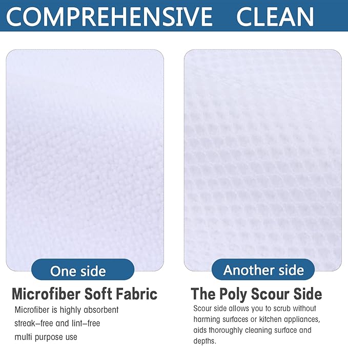 SINLAND Microfiber Dish Cloth Washing Cloths for Dishes Best Kitchen Cloths Cleaning Cloths Wash Cloth for Kitchen Poly Scour Side 12Inchx12Inch 20 Pack