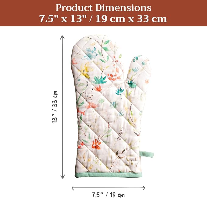 Maison d'Hermine Oven Gloves 100% Cotton Oven Mitt 7" x 13" with Loop Heat Resistant, BBQ, Cooking Gloves, Baking, Grilling, Kitchen, Handling Hot Pans Spring/Summer (Pack of 1, Colmar)
