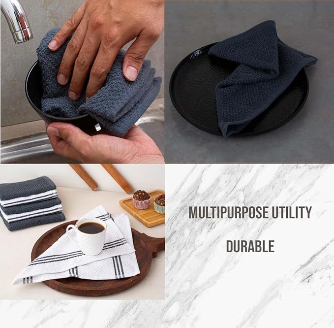 LANE LINEN Kitchen Towels and Dishcloths Sets - 16 Pc Kitchen Essentials for New Home, Heat Resistant Silicone Oven Mitts & Pot Holder, Absorbent Terry Hand Towels & Dish Towel - Grey