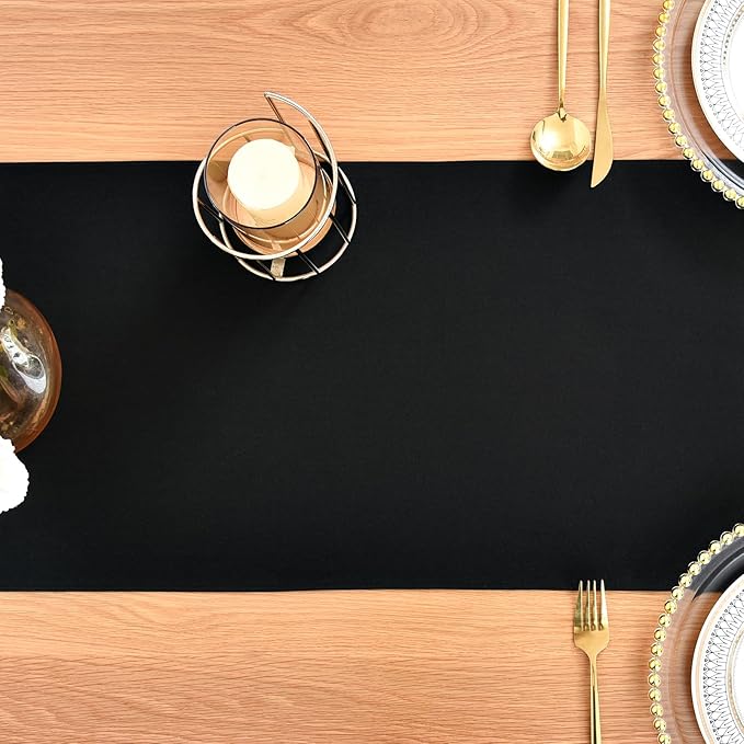 Farmhouse Rustic Table Runner Black Faux Linen Table Runners Water Resistant Table Runner 90 inches Long for Living Room Dresser Bedroom Kitchen Dining Party 13x90 Inch