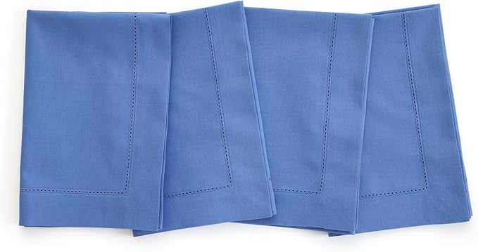 Solino Home Dusty Blue Napkins Set of 4 - Cotton Linen Hemstitch Dinner Napkins Cloth 20 x 20 Inch for Spring, Summer, Mothers Day - Handcrafted and Machine Washable