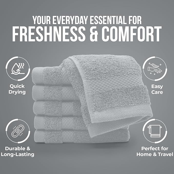 DAN RIVER 12-Pack Premium 100% Cotton Highrise Face Towels for Bathroom - Reusable Face Wash Cloths for Showering 12x12 Inches - 550 GSM Super Soft & Absorbent Luxury WashCloths for Body, Spa & Gym
