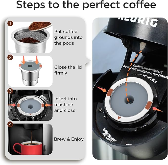 Reusable K Cups for Keurig,Stainless Steel Refillable Coffee Pods Metal K Cup Reusable Coffee Filter for K-Express K-Mini Keurig 1.0&2.0, BPA Free Permanent Coffee Filter(2 Kcups &100 paper filter)