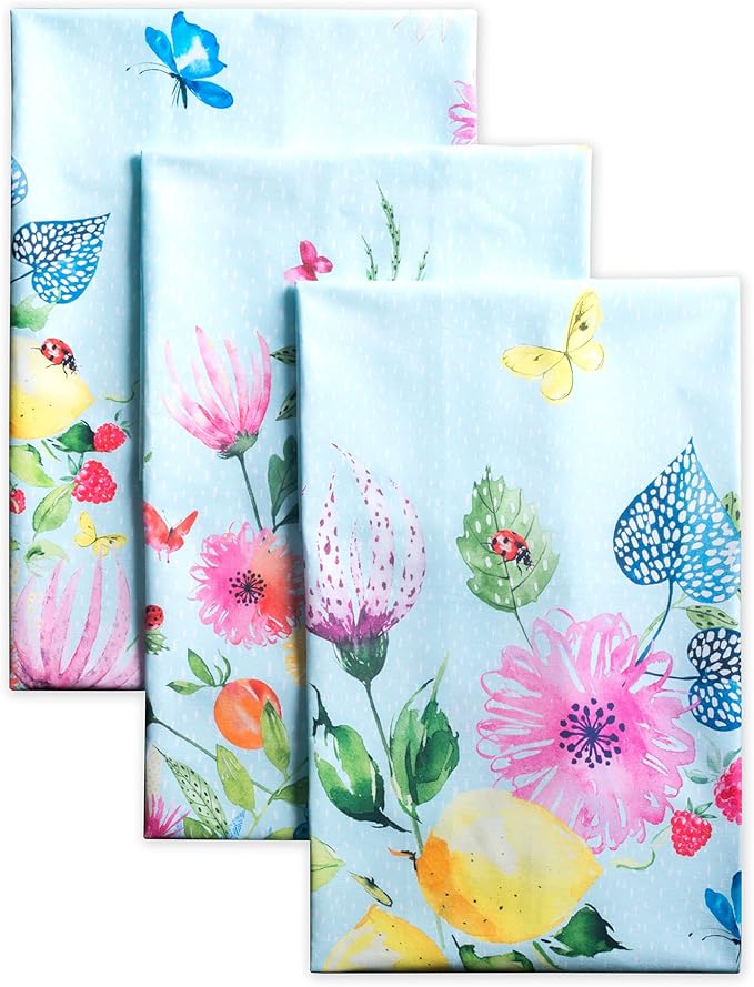 Maison d' Hermine Kitchen Towels Set of 3 100% Cotton 27.50" x 20" Reusable Cloth Tea Dish Towels Absorbent with Hanging Loop for Kitchen Gifts for Mothers Day Spring/Summer (Jardin D'Ete - Mint)