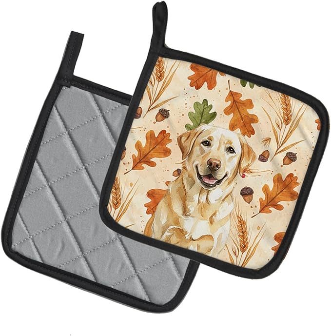 Caroline's Treasures Yellow Labrador Retriever Heirloom Fall Pair of Pot Holders Pair 7.5x7.5 Quilted Insulated Hot Pads Decorative Kitchen Gift Made in USA