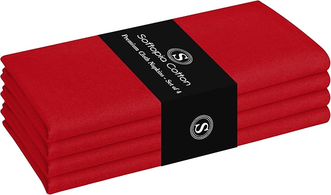 Cloth Napkins 17"x17" 100% Cotton Decorative Washable Table Napkin for Kitchen, Party, Wedding, Restaurant & Camping - Red (Set of 4)